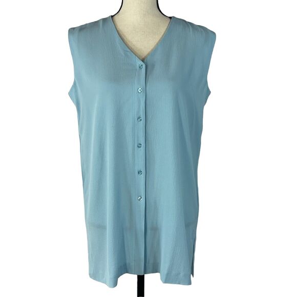 Alfani Tops - Alfani Small Tunic Top Button-Up Sleeveless V-Neck Textured Side Slits Blue New